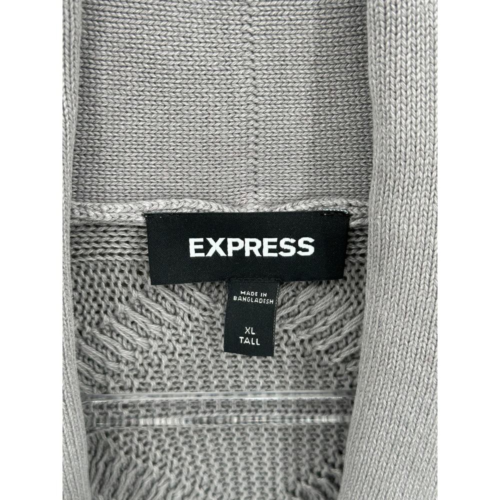 Express Sweater Mens‎ XL Tall Gray Shawl Collar Knit Cardigan Academia Preppy - Picture 2 of 8